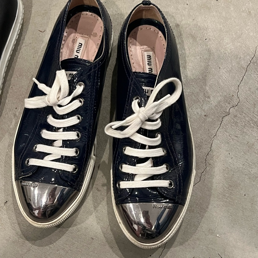 Miu Miu White and Blue Sneakers Classic Design